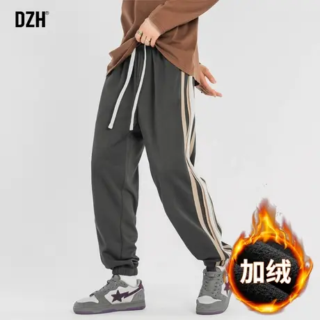 男士撞边卫裤男加绒加厚冬季潮牌束脚运动裤百搭休闲裤子2024新款商品大图