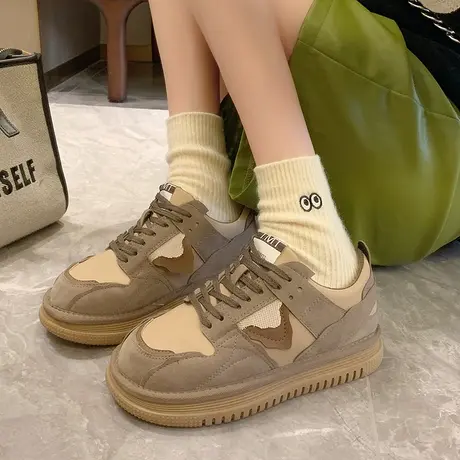 美式复古板鞋女2023秋季今年流行新款休闲运动丑萌大头面包老爹鞋商品大图