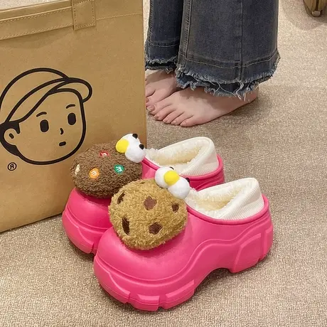 可爱棉拖鞋女冬季时尚外穿室内防滑保暖加绒松糕厚底增高包跟棉鞋商品大图