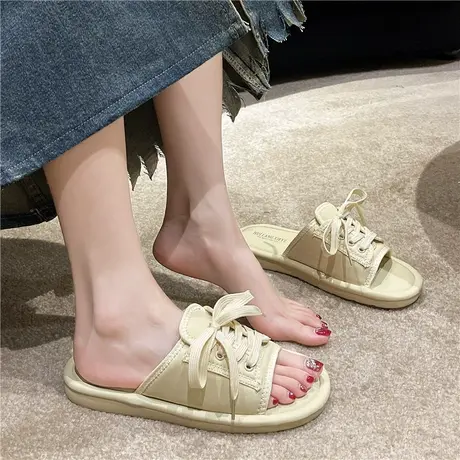 爆款运动休闲拖鞋女夏2024新款ins潮系带软底舒适一字拖外穿凉拖图片
