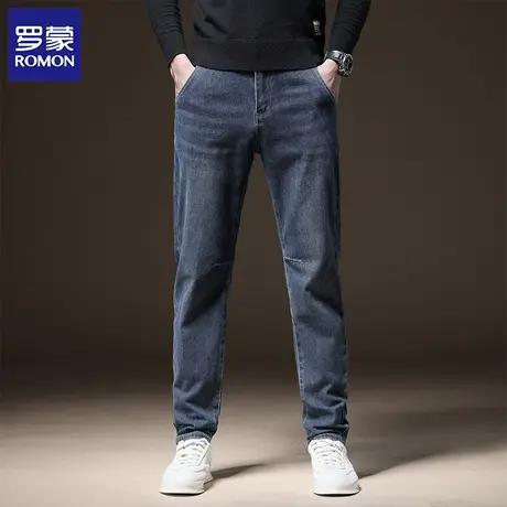 【折痕设计】罗蒙后袋布标牛仔裤男宽松牛仔裤百搭男士休闲裤图片