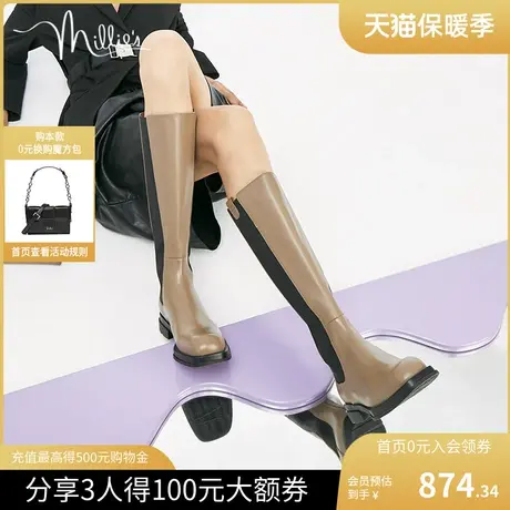 millie's妙丽冬牛皮圆头复古时尚高筒骑士切尔西女长靴SDU41DG2商品大图