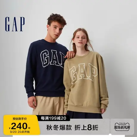 Gap男装秋冬2023新款LOGO圆领抓绒卫衣427434情侣上衣图片