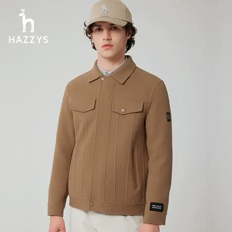【商场同款】Hazzys哈吉斯男士羊毛夹克外套韩版时尚保暖毛呢大衣商品大图