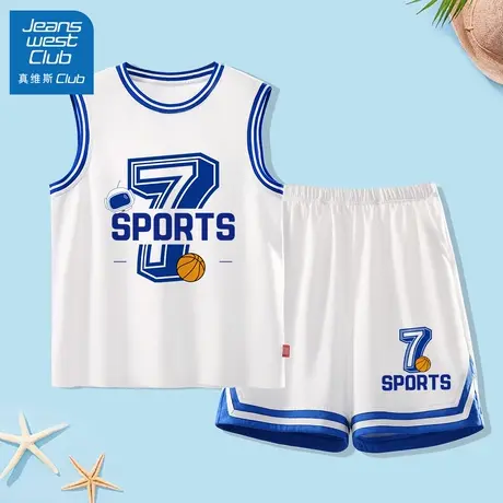 真维斯club男童夏装套装2025新款男孩纯棉篮球服儿童夏季运动装男图片