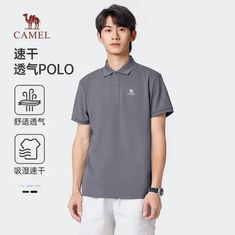 骆驼男装polo衫男士短袖2025新款透气丝光珠地棉时尚百搭翻领t恤商品大图