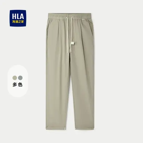 HLA/海澜之家简约透气休闲裤2025春夏新款棉布松紧腰直角口裤子男图片