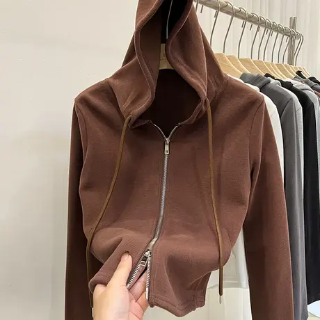 连帽卫衣女开衫外搭2022秋冬新款拉链设计感小众加厚长袖上衣外套图片