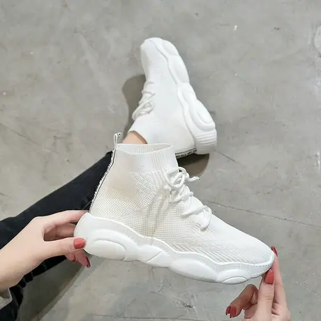 弹力袜子鞋女韩版学生高帮2023年新款春秋百搭网红老爹小熊鞋女潮商品大图