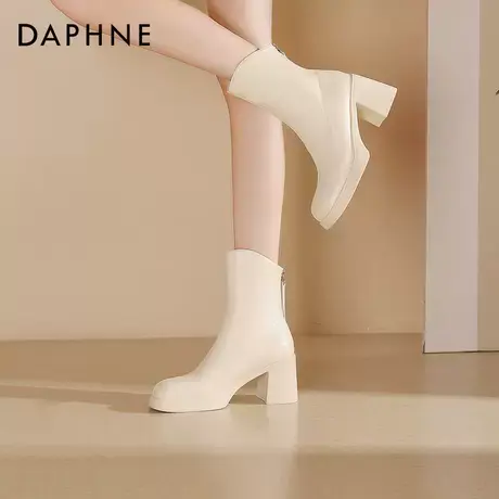 达芙妮白色短靴女2025新款春秋高跟瘦瘦靴英伦风马丁靴厚底靴子女商品大图