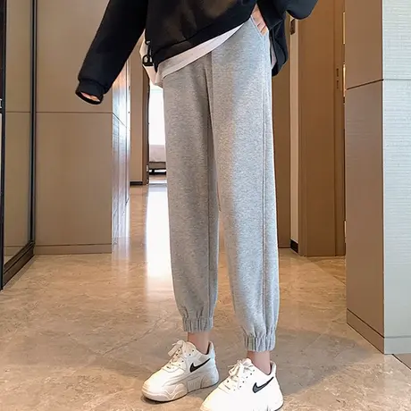 哈伦裤子女春秋薄款宽松小个子高腰卫裤直筒显瘦休闲运动束脚长裤图片