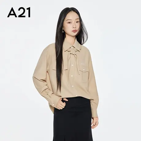 A21女装宽松设计感翻领长袖衬衫图片