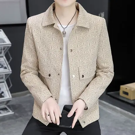 男士外套夹克套装帅气春秋季潮牌秋装2023新款秋天休闲翻领男装套商品大图