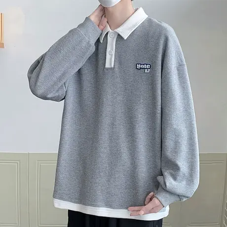 polo衫卫衣男春秋款潮牌潮流新款华夫格长袖打底衫春季休闲上衣服商品大图