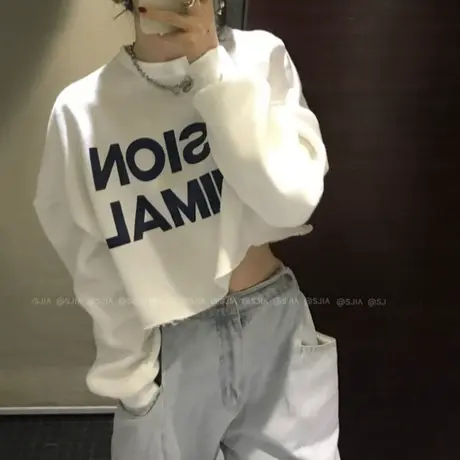 ins超火短款卫衣女春2021新款韩版高腰露脐宽松学生薄款上衣外套商品大图