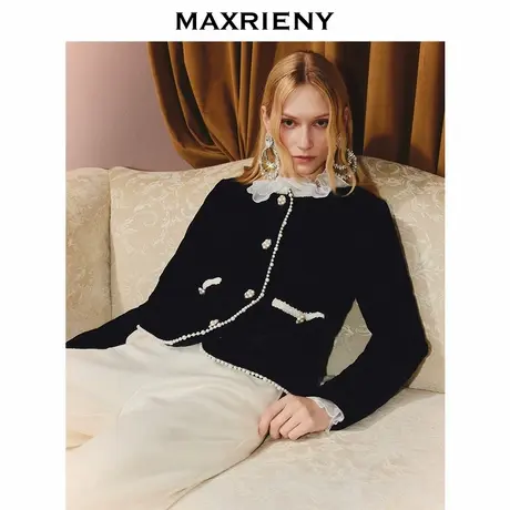 MAXRIENY千金miu系穿搭丝绒外套女25冬款小香风气质感H型撞色棉服图片