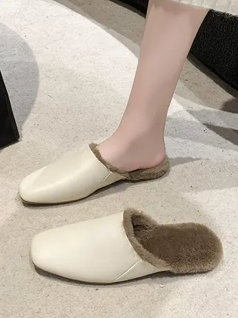 复古奶奶包头毛毛拖鞋女外穿2023冬季新款一脚蹬平底保暖穆勒棉拖商品大图