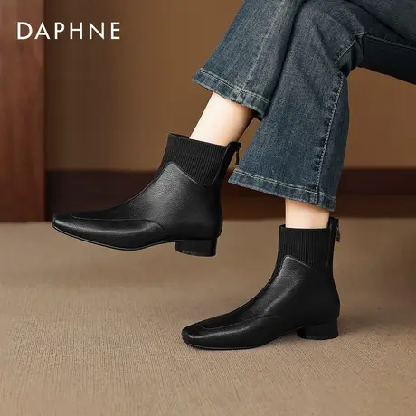 达芙妮短靴女2026秋冬新款爆款靴子英伦粗跟法式弹力瘦瘦靴马丁靴图片