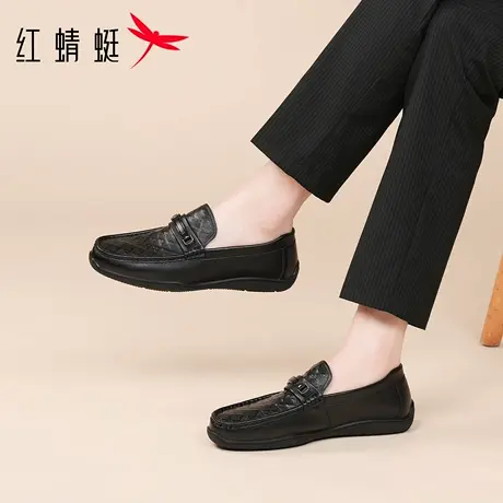 红蜻蜓男鞋夏季鞋子男士一脚蹬懒人休闲皮鞋豆豆鞋男真皮软皮软底商品大图
