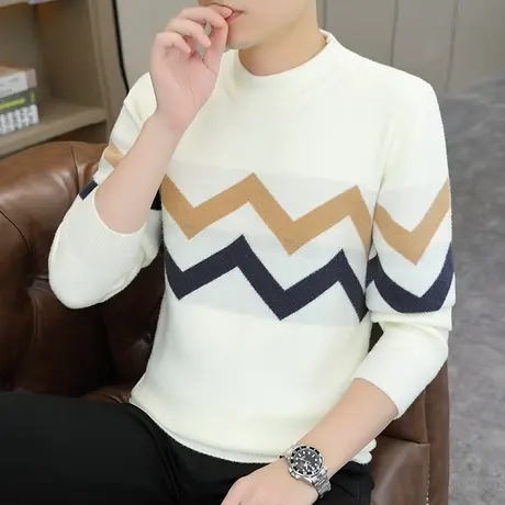 秋冬季2023新款半高领毛衣男士初中高中学生青少年加厚打底针织衫商品大图