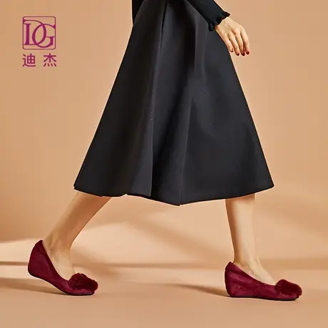 真皮加绒毛毛鞋女秋冬外穿2023新款内增高坡跟单鞋妈妈鞋子棉鞋商品大图