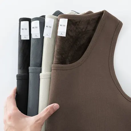 保暖背心男士冬季内穿加绒加厚无袖t恤运动坎肩健身打底马甲吊带商品大图