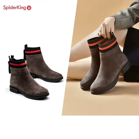 蜘蛛王清仓马丁靴女英伦风春季磨砂平底加绒保暖百搭秋冬短靴女潮商品大图