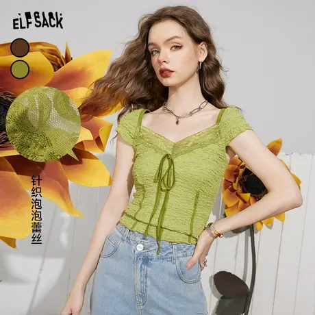 妖精的口袋多巴胺短袖t恤女2023夏季新款小众设计感修身显瘦上衣商品大图