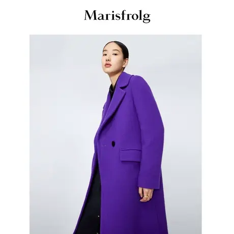 【商场同款】玛丝菲尔21年秋冬新款女装紫色中长款毛呢大衣商品大图