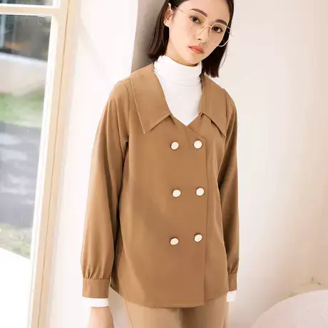 桔熊秋冬季韩版通勤双排扣翻领衬衫气质长袖上衣女装大码AB16339商品大图