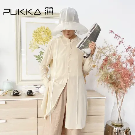 蒲PUKKA 女装2023年春夏新品宽松休闲中长款新中式长袖真丝衬衫商品大图