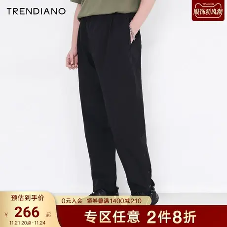 TRENDIANO潮牌官方男装时尚简约百搭拼接束脚裤直筒运动休闲裤子商品大图