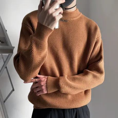 轻熟毛衣男秋冬内搭线衣韩版休闲纯色简约设计感高级感针织打底衫商品大图