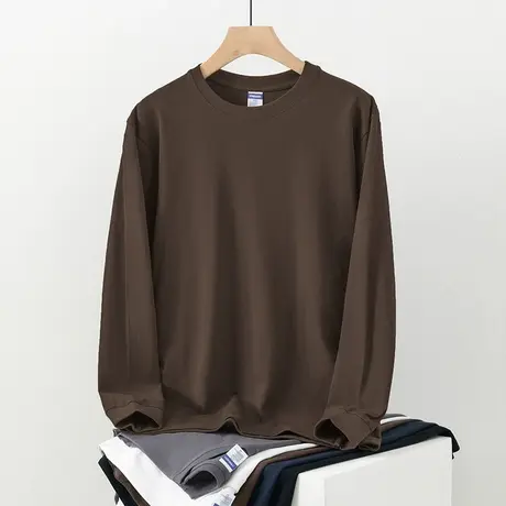 260g美式重磅纯棉长袖t恤男装秋冬内搭打底衫纯色上衣服全棉体恤商品大图