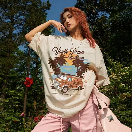 YEP短袖t恤女夏季宽松美式复古ins超火上衣设计感小众纯棉半袖潮商品大图