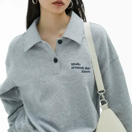 omont蛋挞家 polo领短款卫衣女2023秋季新款刺绣宽松长袖针织上衣图片