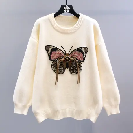 重工刺绣立体蝴蝶毛衣女秋冬2023新款宽松慵懒风外穿设计感针织衫商品大图
