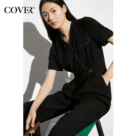 COVER夏季商务感亲肤垂坠醋酸连体裤图片