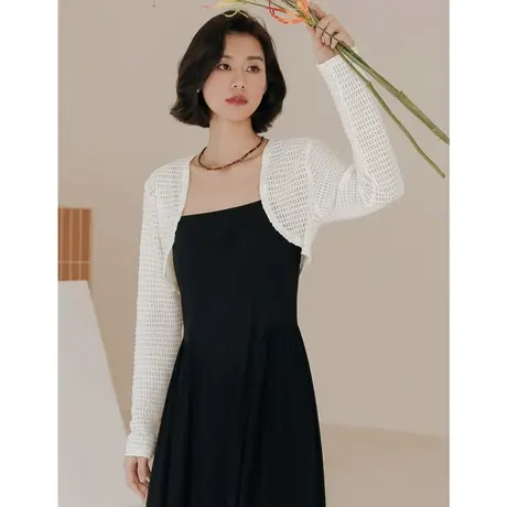 弥古白色镂空披肩外搭高级感女夏季薄款防晒针织开衫吊带裙罩衫商品大图