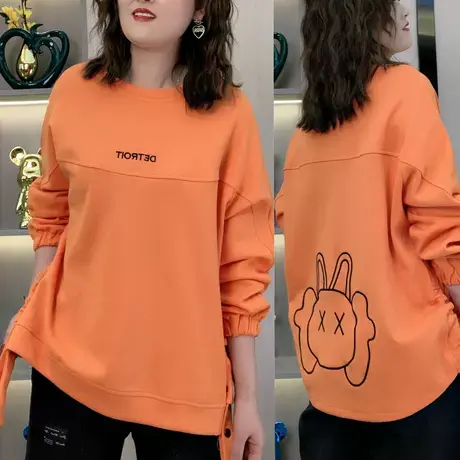圆领卡通卫衣女春秋2023年新款设计感小个子百搭韩版宽松刺绣上衣图片