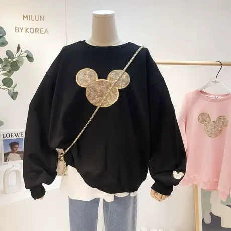 韩国东大门上衣2021秋冬款ins蕾丝纯色毛圈棉卫衣慵懒休闲大码潮图片