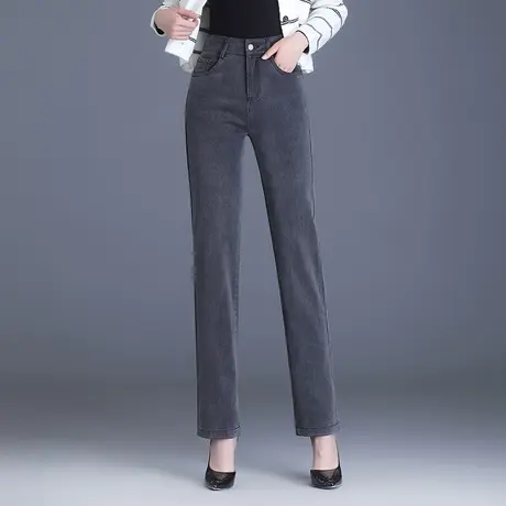 烟灰色直筒牛仔裤女春季2023年新款高腰法式显瘦女士长裤休闲裤潮商品大图