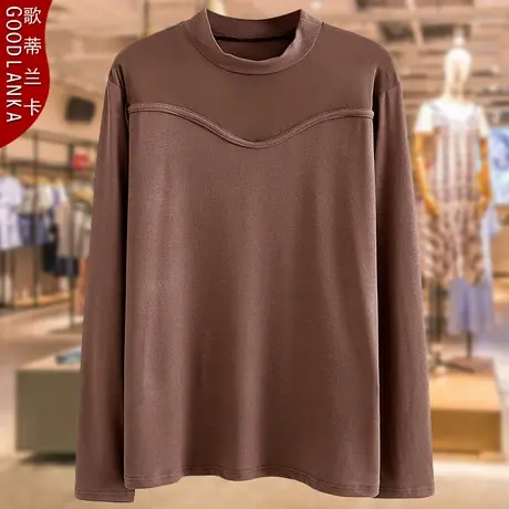 加肥加大码中年妈妈春装弹力打底衫宽松洋气网纱拼接长袖T恤上衣商品大图