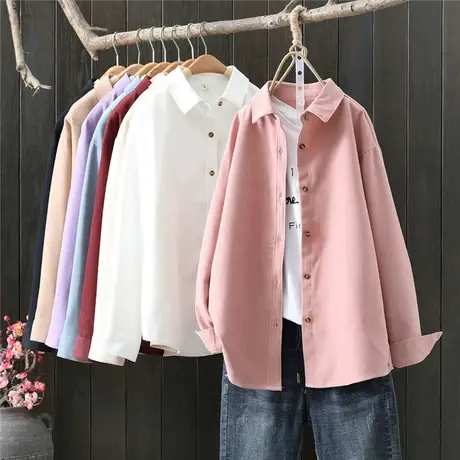 复古文艺范衬衫女春装新款长袖翻领百搭显瘦打底衫休闲减龄衬衣女商品大图