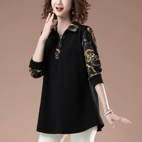 长袖t恤女春季加肥加大码女装休闲上衣宽松中长款洋气显瘦打底衫图片
