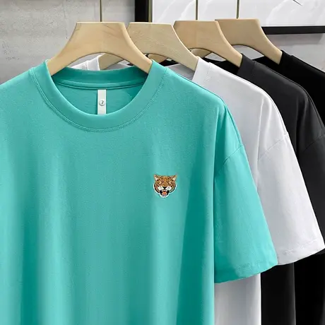 虎头刺绣短袖t恤男ins潮流潮牌男装上衣服男士打底衫2023夏季新款图片