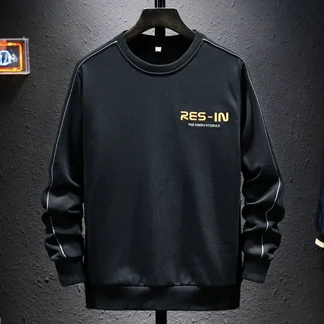 春秋款圆领卫衣男秋季宽松潮流简约刺绣上衣套头衣服男士休闲百搭图片