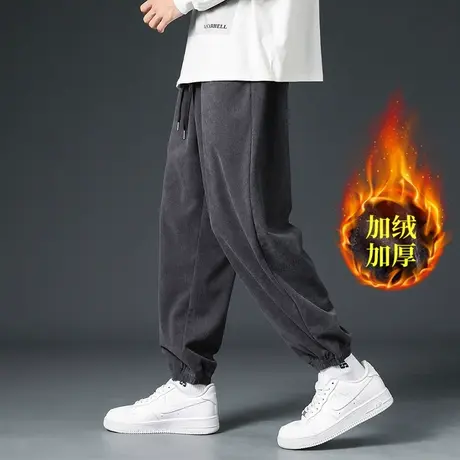 灯芯绒男裤秋季运动裤子男生束脚加绒秋冬款卫裤宽松男士休闲长裤商品大图