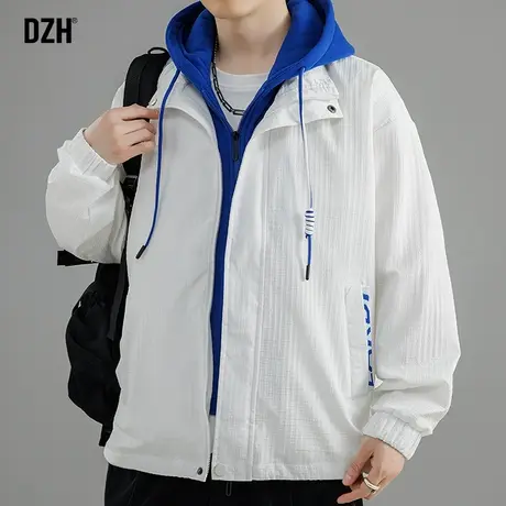 男士假两件连帽外套男春秋季潮高级感2024新款休闲运动夹克棒球服图片