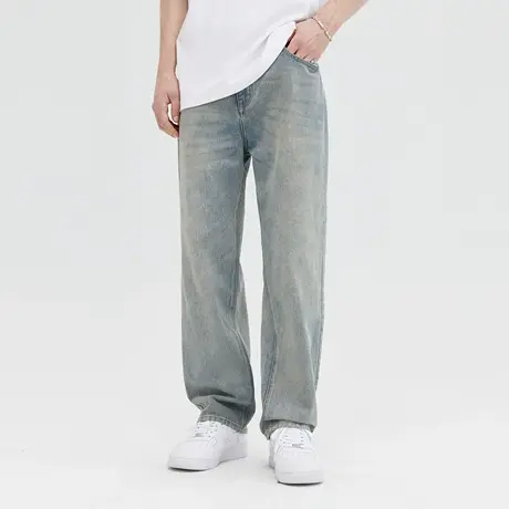 LiLbetter水洗牛仔裤男款美式裤子复古直筒宽松黄泥长裤潮牌男裤商品大图